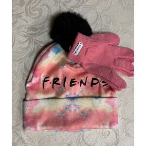 Friends Series 2 Piece Tie Dye Set Hat and Gloves Girls Pinks Yellows and Blues